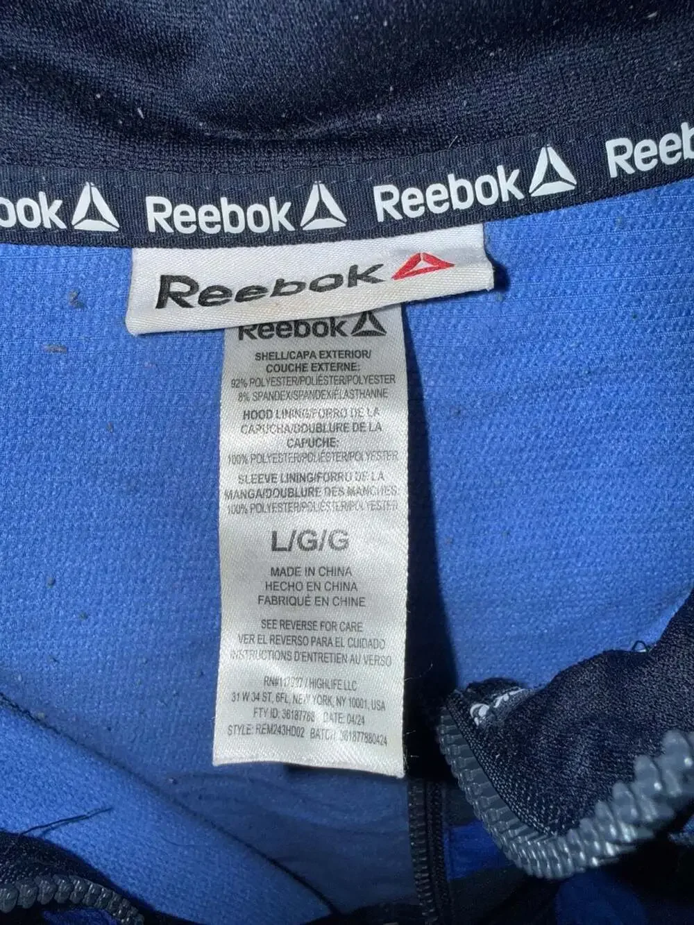 Reebok Men's Size Large Blue Geometric Print Half-Zip Hooded Anorak Jacket